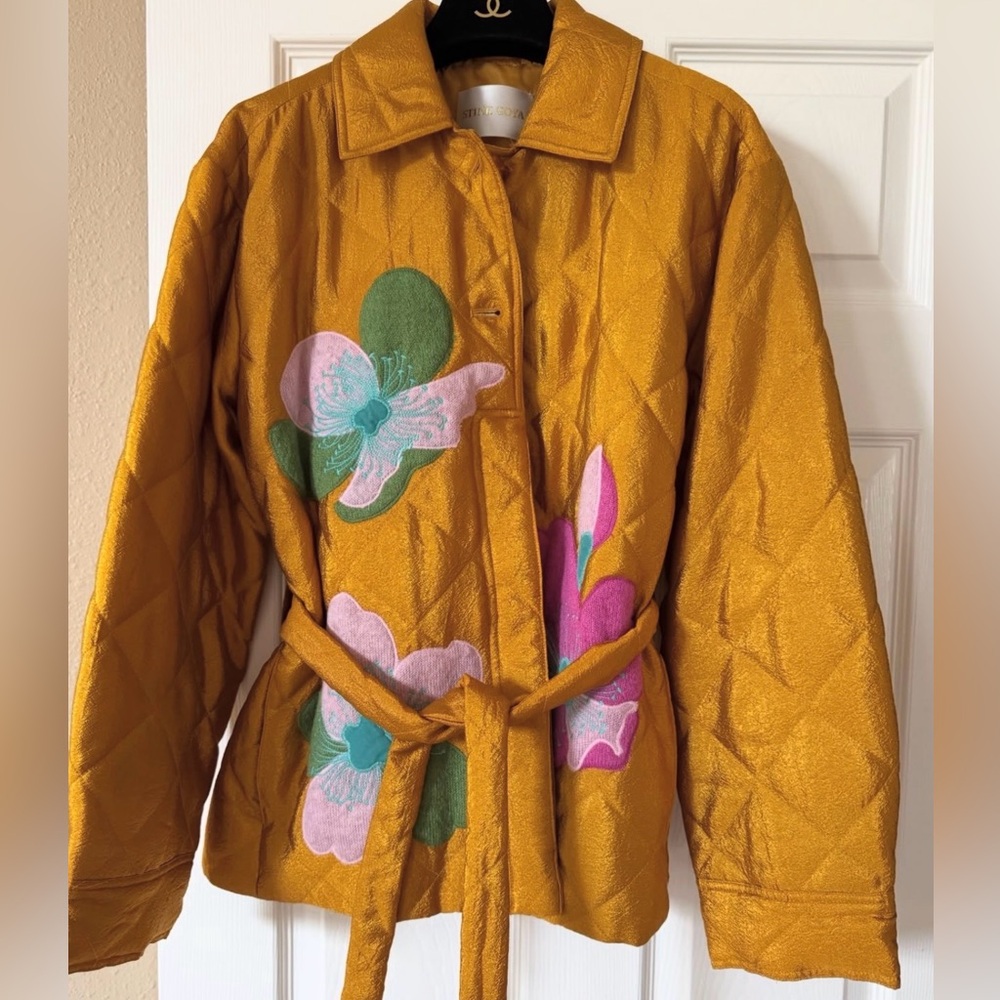 STINE GOYA Mustard Floral Puffer Jacket M